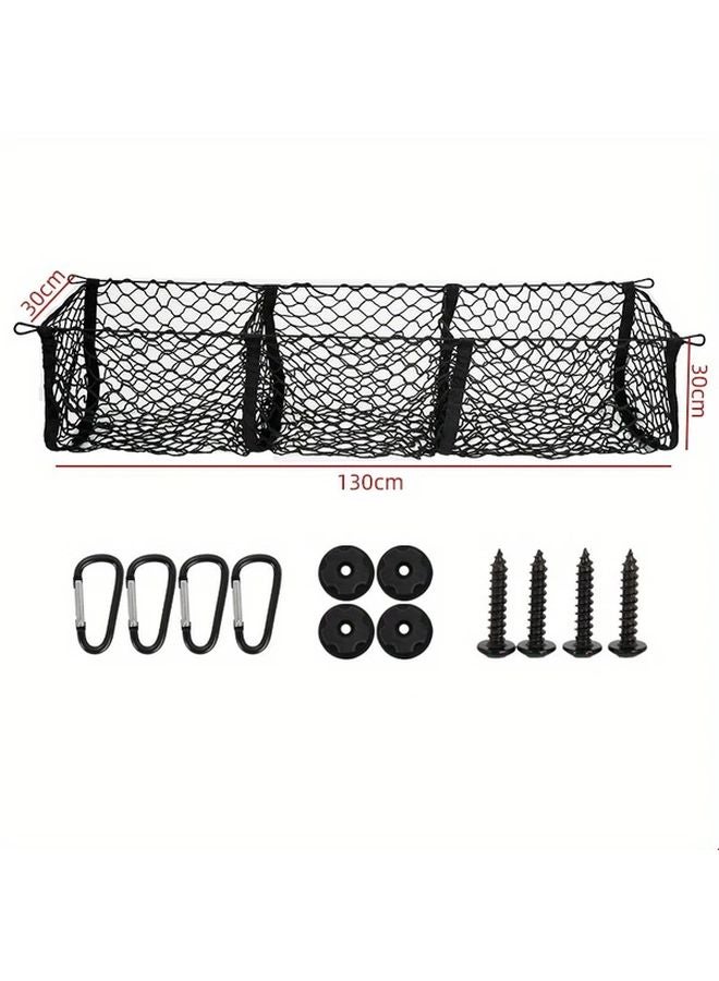 Heavy Duty Car Trunk Organizer Net With 3 Mesh Pockets 59 06x11 81x11 81 Inch For SUV Truck - Image 3
